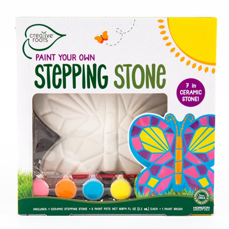 Creative Roots Mosaic Butterfly Stepping Stone Kit  Includes 7-Inch Ceramic Stepping Stone & 6 Vibrant Paints  Paint Your Own Stepping Stone  DIY Stepping Stone for Kids Ages 8+ White - Image 1